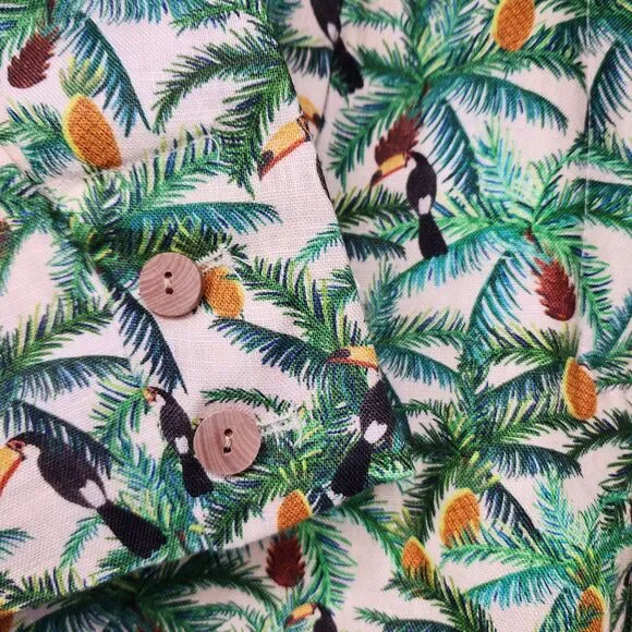 Farm Rio Toucans Tropical Linen Blazer Jumper Womens Small Summer Beach vacation - Picture 3 of 15